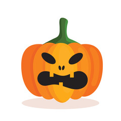 Orange pumpkin lantern with a scary face for Halloween. Festive decoration. Cartoon isolated vector illustration on white background
