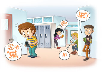Child suffering cyberbullying at school - 387113183