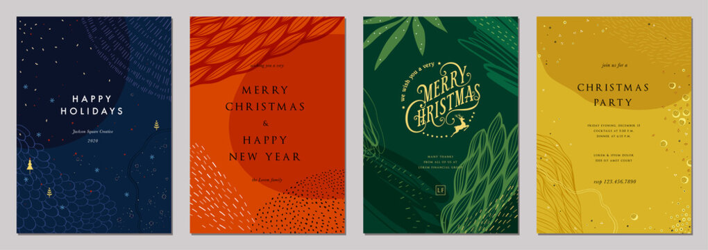 Modern universal artistic templates. Merry Christmas Corporate Holiday cards and invitations. Abstract frames and backgrounds design. Vector illustration.