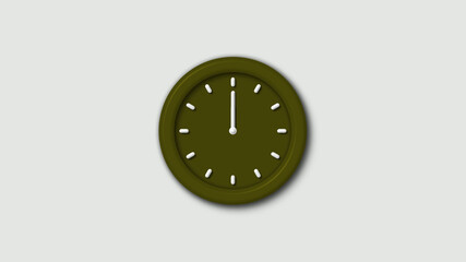 Yellow dark 12 hours 3d wall clock isolated on white background