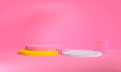 White Primitive geometrical figures abstract Pink style background, pastel colors, 3D render.