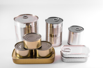 Aluminum cans of various types isolated on white background