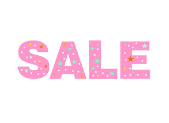 colored inscription sale with stars and dots on a white background