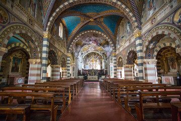 Fototapeta na wymiar BOBBIO, ITALY, AUGUST 20, 2020 - The inner of St. Colombano Abbey in Bobbio, Piacenza province, Emilia-Romagna. Italy