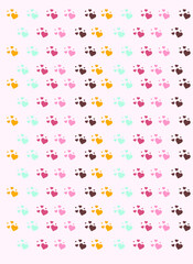 colored hearts, vector illustration on a pink background