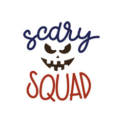 Scary Squad Halloween Party Poster with Handwritten Ink Lettering and Pumpkin silhouette. Modern Calligraphy. Design Element for Party Invitations, Stickers, Gift Cards. Vector illustration