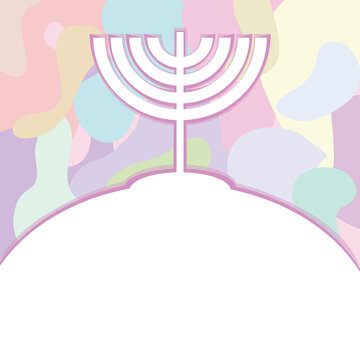 background. Invitation to a Hanukkah party and lighting candles in the menorah. With a painting of a white menorah, an a background of light and mixed pastels.
Vector drawing. flat.