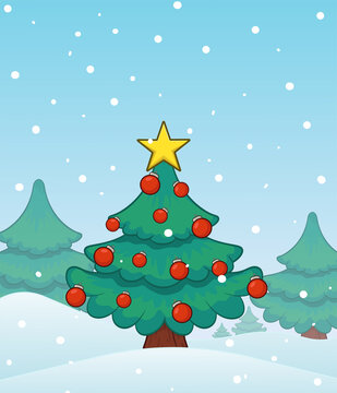 cartoon card with christmas tree. for christmas and new year. vector stock illustration