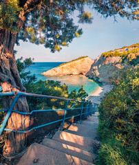 Attractive summer view of Porto Katsiki Beach. Wonderful morning seascape of Ionian sea. Beautiful...