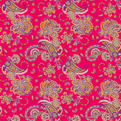 Floral vintage background with paisley ornament. Seamless vector pattern