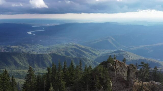 Aerial 4k drone clip of Cozia Mountains on a beautiful autumn day