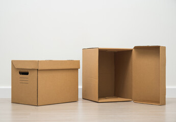 Box parcel cardboard mock up on blank space white background.