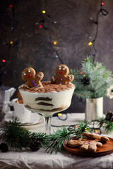 EGGNOG GINGERBREAD TIRAMISU on a Christmas rustic background