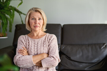 Close up Pretty Adult Woman Sitting on Sofa