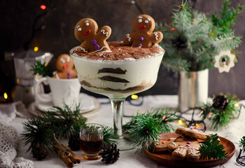 EGGNOG GINGERBREAD TIRAMISU on a Christmas rustic background