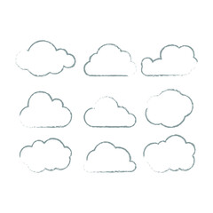 Hand drawn sketchy cloud collection isolated on white. Eps10 vector illustration