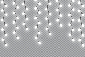 Glowing Christmas lights isolated realistic design elements. Garlands, Christmas decorations lights effects. 
