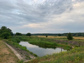 Fototapeta premium landscape with river and blue sky