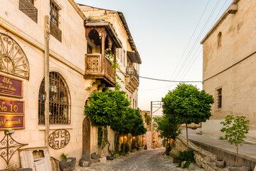 Ortahisar Village view in Cappadocia during sunrise.