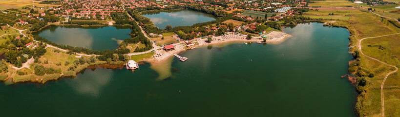 Panoramic aerial view of Lake Peskara in Zrenjanin, Serbia