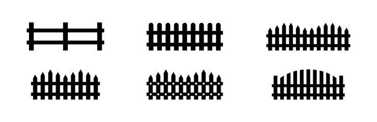 Fence icons set isolated on white background. Garden fence icons set. Outline set of garden fence vector icons