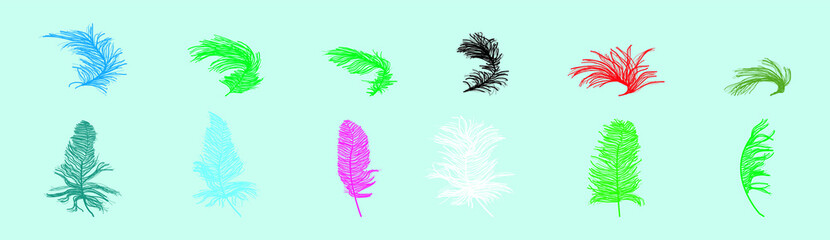 set of feather cartoon icon design template with various models. vector illustration isolated on blue background