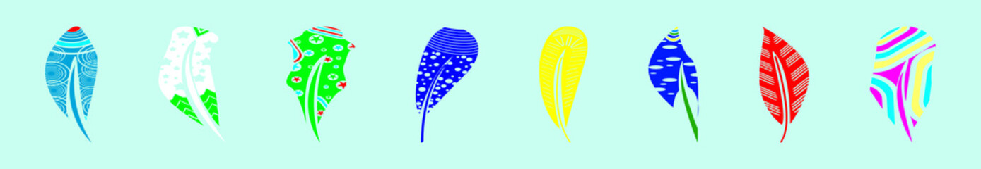 set of feather cartoon icon design template with various models. vector illustration isolated on blue background