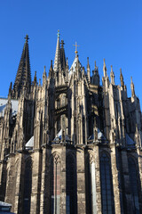Cologne / Germany - December 30, 2019: The backside of Cologne Cathedral (Kolner Dom), Roman Catholic cathedral church. It is the largest Gothic church in northern Europe.