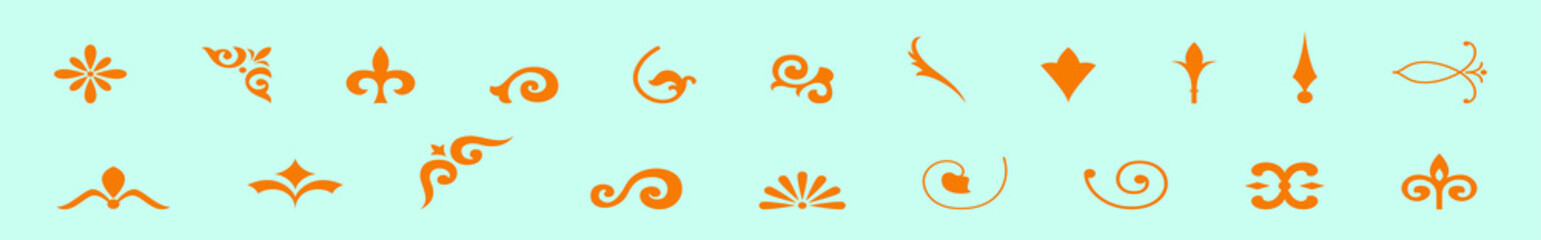 set of vintage flourish ornament design template with various models. vector illustration isolated on blue backgrounds