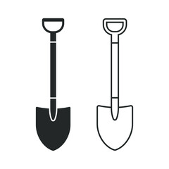 Shovel shape vector icon. Spade symbol. Cartoon industrial tool logo sign. Silhouette isolated on white background.
