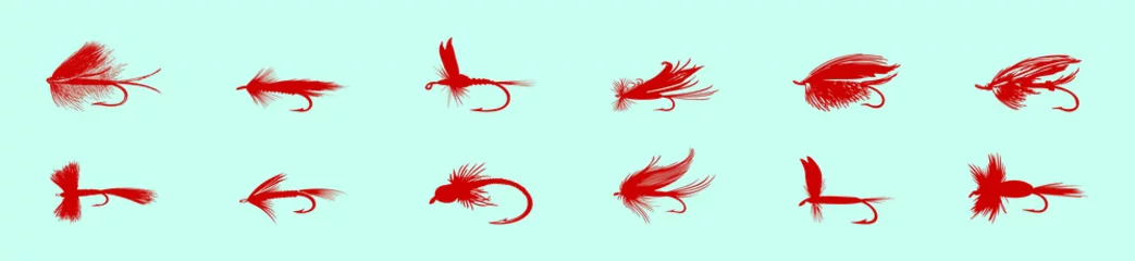 Set of fly fishing flies cartoon icon design template with various models. vector illustration isolated on blue background © eny