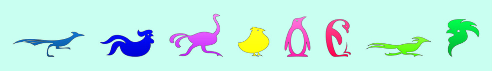 set of bird logo cartoon icon design template with various models. vector illustration isolated on blue background