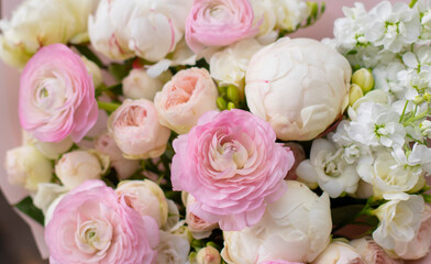 Obraz na płótnie Canvas Flower composition. Macro photo. Wedding decor. A Beautiful bouquet of fresh flowers. 