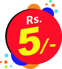 Friendly Number rupees 5 Five Guy With Text, rs 5/- only, indian rupees symbol, holding 5 rupees Indian coin, five rupee coin in vector illustration, price tag, Rupee price tag Icon, Flat money cash