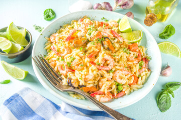 Orzo pasta with seafoods