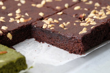 Dessert, green tea cake and brownie cake For snacking or with coffee