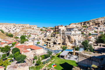 Fototapeta na wymiar Urgup Town view from Temenni Hill in Cappadocia Region of Turkey