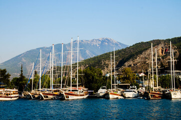 Fototapeta na wymiar Boats in Fethiye marina. Province of Mugla, Turkey Stock photo