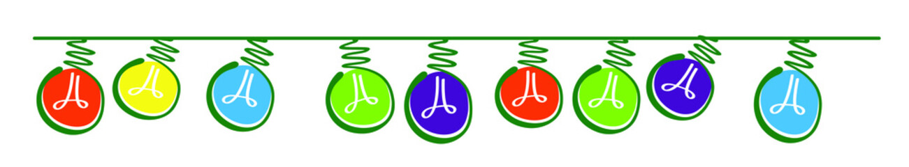 Dangle string lights vector. Colored bulb, bright string lights signs. Festive holiday decoration garland glowing light bulbs for the street home party lights. Think big Ideas. Christmas (xmas)