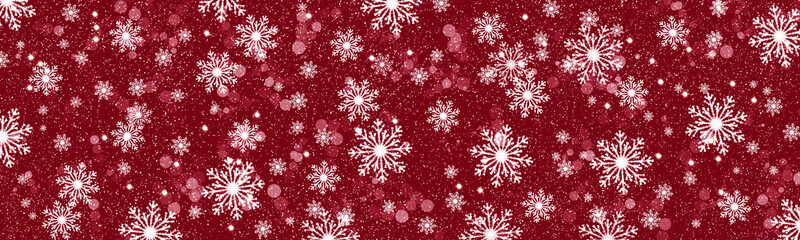 Naklejka na ściany i meble Christmas red banner of white snowflakes. Christmas background.