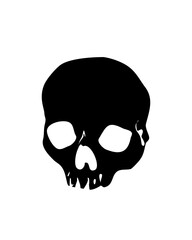 Vector illustration of black skull isolated on white background. Use for car or mobile stickers, t-shirt print, barber shop wallpaper, scary halloween decoration. Hand drawn sketch of human skull.
