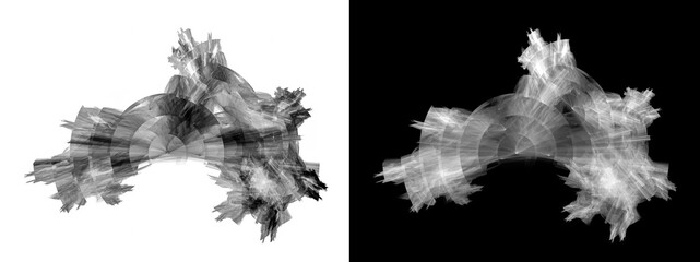 Set of abstract black and white torn elements with stone texture. Veins and circles are visible on the surface. 3d rendering. 3d illustration. 3d rendering. 3d illustration.