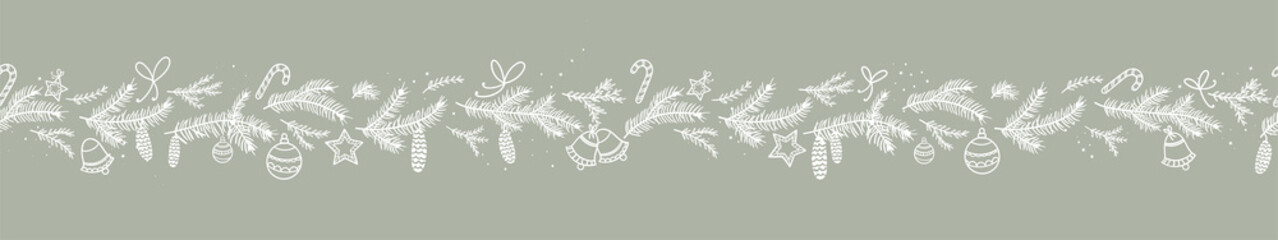 Lovely hand drawn seamless christmas garland with branches and decoration, great for banners, wallpapers, cards - vector design © TALVA