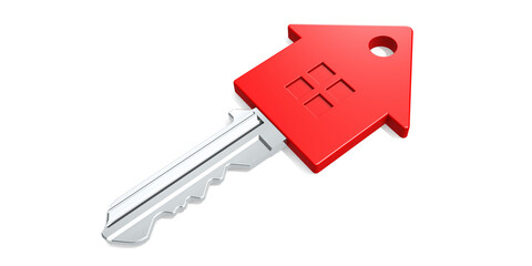 Red house key isolated with white background