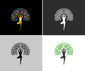 Yoga tree logo design template, vector isolated.