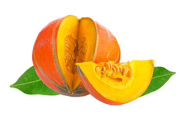 Slice of ripe orange pumpkin on a white background