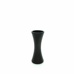 A small elegant black ceramic vase. Elegantly curved shape, rough surface. Isolated on a white background. Side view.