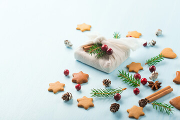 Fototapeta na wymiar Zero waste Christmas and New Year decorations. Winter holiday concept.