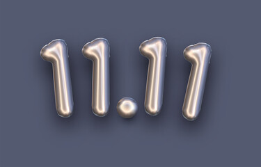 11.11 silver balloon sign on dark grey background.