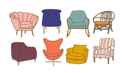 chairs collection vector illustration